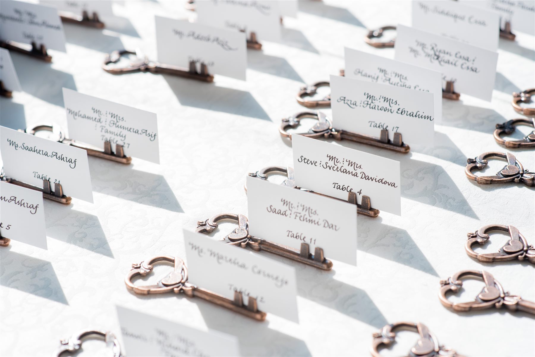 Escort cards on antique keys