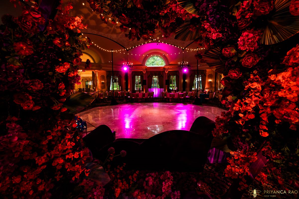 The pool, lit for the night