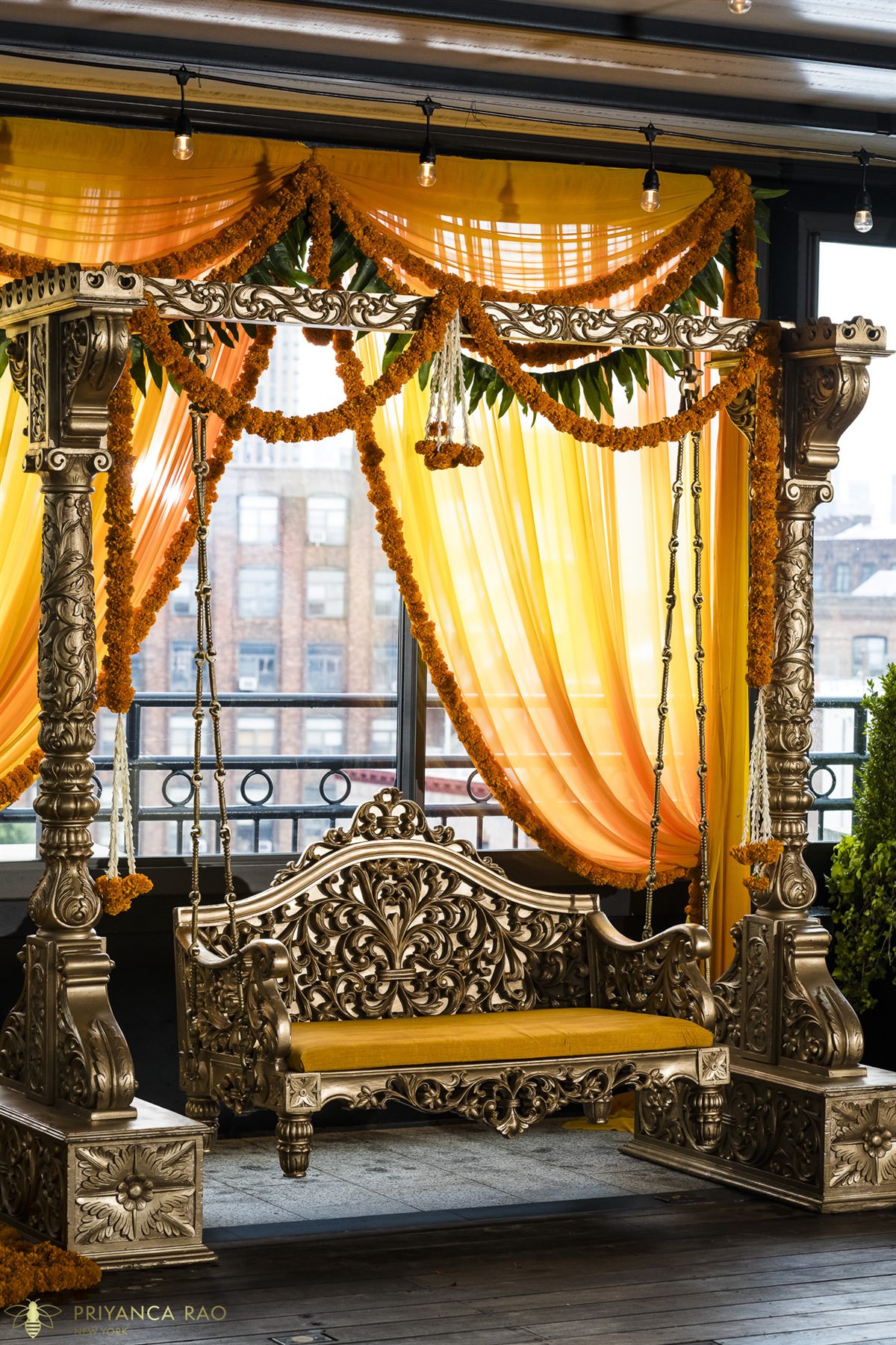 The sangeet swing in gold and saffron