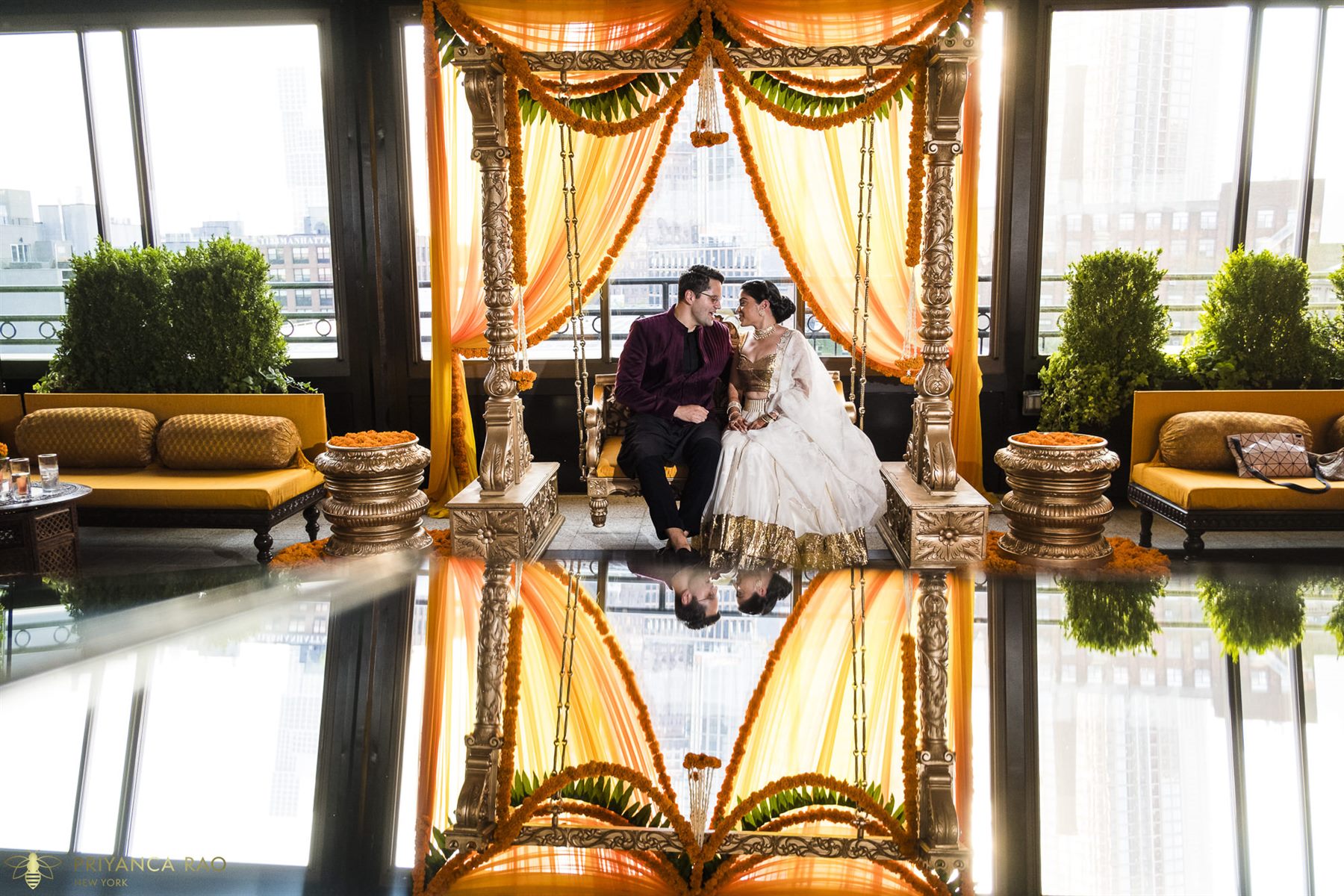 The sangeet room, mirrored in the marble