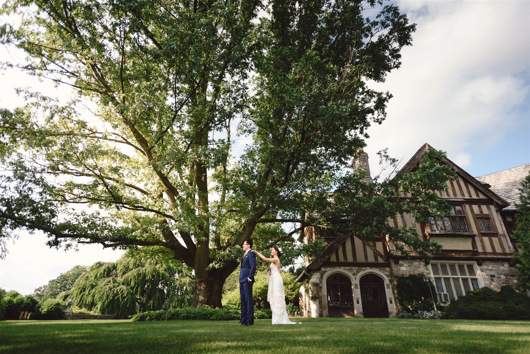 Before the manor, on the lawn