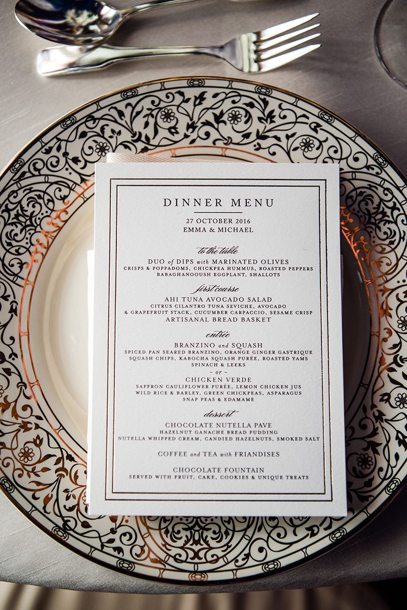 The dinner menu on patterned china