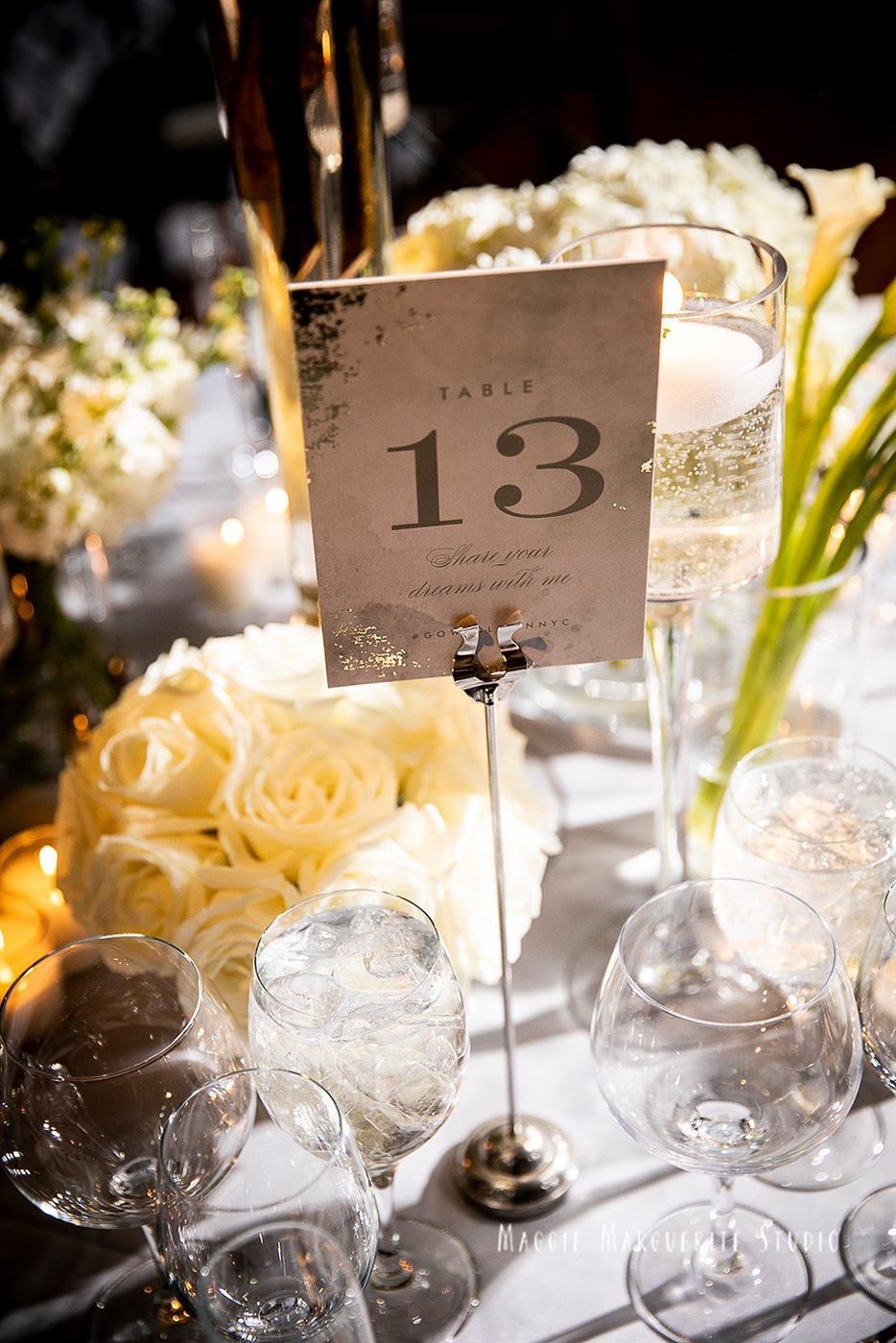 Table 13, in white roses